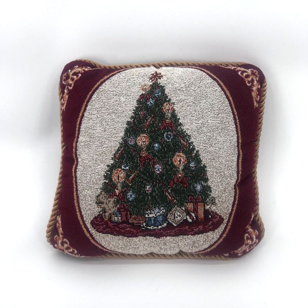 Newport Needlepoint Christmas Pillow Tree Gold Braid Trim Old World Holiday
